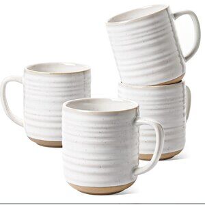 LE TAUCI Coffee Mugs Set of 4 Full 12oz-Suggest 11oz Ceramic Embossed Cups White